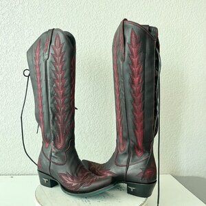 Lane LEXINGTON Knee High Womens Cowboy Boots 6 Black Cherry Western Cowgirl Tall
